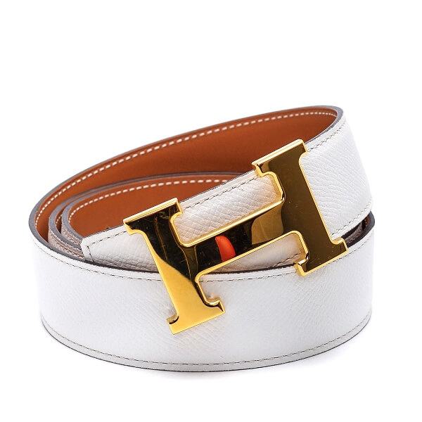 Hermes - White Calfskin Leather H Buckle Belt